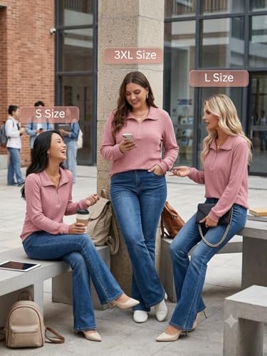 Image of Leriya Fashion Women's Casual Long Sleeve T-Shirt - Half Zip Textured Summer Tee, Lightweight Breathable Basic Top for Daily, Work & Travel,Street Style