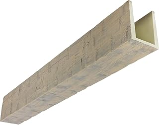 Heritage Timber Reclaimed Axed Cut Faux Wood Beam, 3-Sided (U-Beam), 3 1/2"W x 3 1/2"H x 72"L, Sandstone Finish