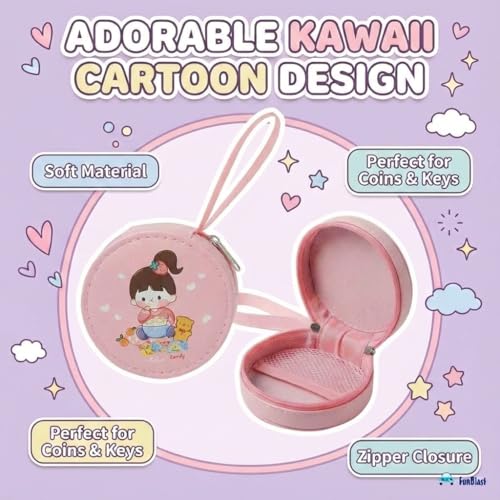 Image of FunBlast Round Coin Pouch for Kids - Cute Cartoon Design Mini Purse, Multipurpose Coins Pouch, Small Zipper Wallet for Kids & Girls, Kawaii Coin Bag (PinkRandom)