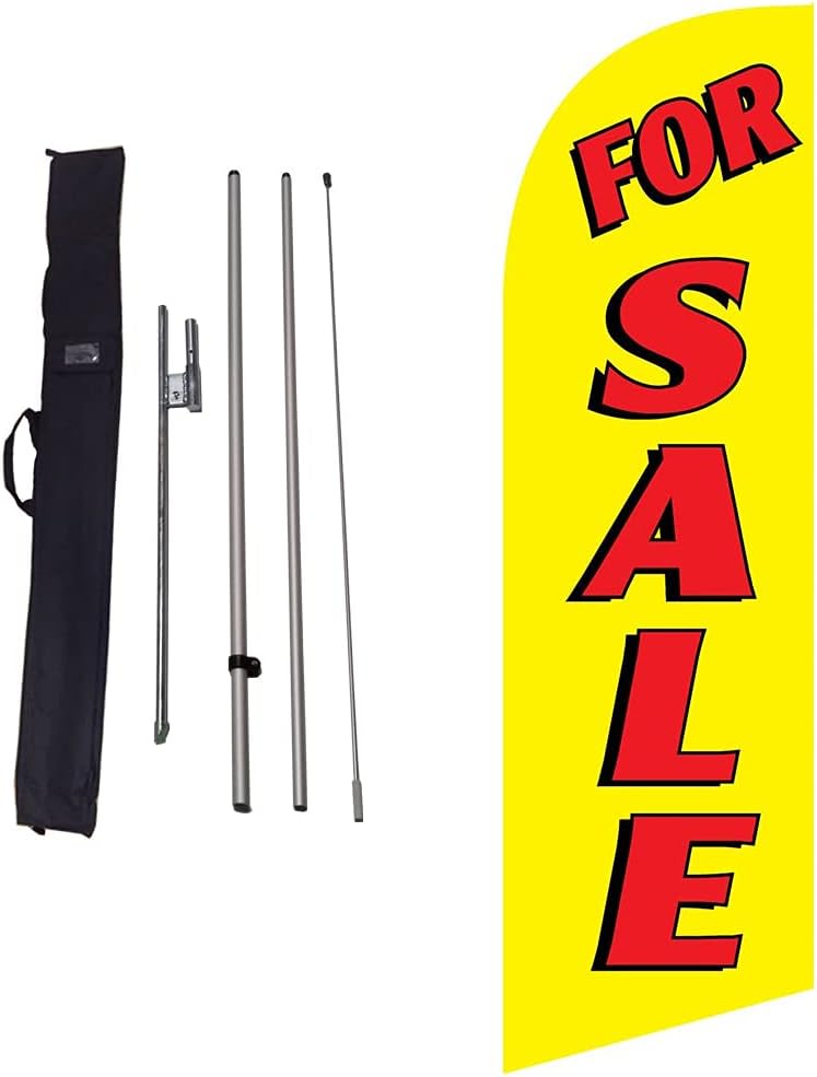 For Sale Real Estate Feather Banner Flag Sign with Flag Pole, Ground Stake, and Travel Bag