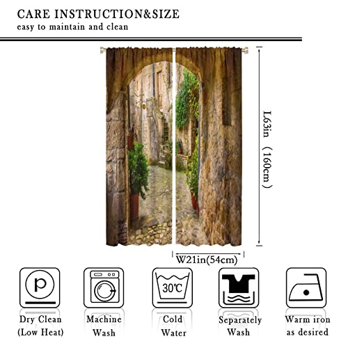 Scenery Kitchen Italian Curtains, Landscape From Door Antique Style Stone Village Tuscany Italian Valley, Blackout Rod Pocket Window Drapes 2 Panel Set For Kitchen Cafe Decor 42X63In #TOP1