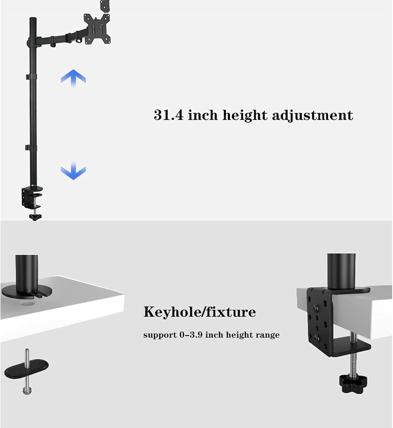 Monitor Arm Computer Monitor Stand Long Single Monitor Desk Mount, 31.4 Inches Height Adjustable Monitor Stand Fits 10 to 27 Inch Screens,Holds Up to 21.8lbs Monitors Bracket (A) image 5