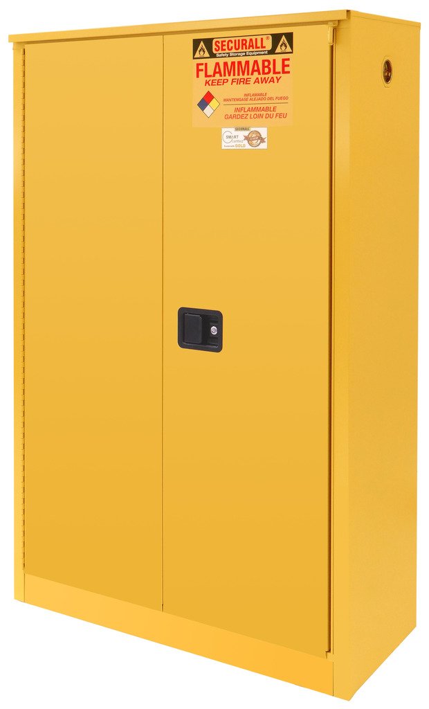 SECURALL A245 Flammable Storage Cabinet, 15 YR Warranty, 67 x 43 x 18, 45-Gal, Self-Close, Self-Latch Safe-T Sliding Door, FM Approved, Smart Certified, OSHA Comp.- Yellow: Science Lab Safety Storage Cabinets: Industrial & Scientific