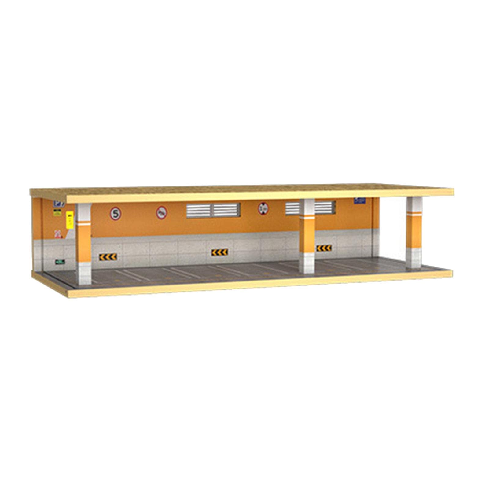 Modellauto Parkhaus Szene Miniatur Parkgarage Diorama Display Vitrine mit Beleuchtung Holz Acryl Staubschutz für Sammlung Schreibtischdekoration Büro, 6 Spot Orange