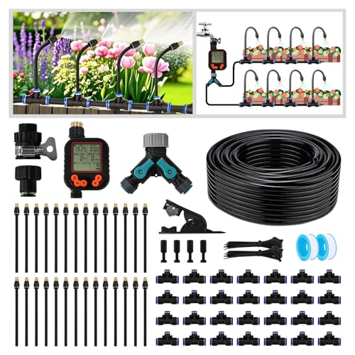 Drip Irrigation Kit 100FT Hose with Nozzles & T-Connectors
