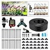 Drip Irrigation Kit – 100 FT. Hose Sprinkler System with 360° nozzles and T-connectors for Gardens, lawns, Plants, Flower beds, Trees, patios and hydroponics (Closeable nozzle-28)