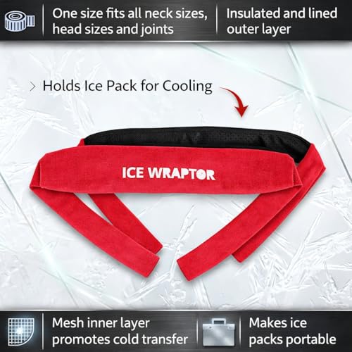 Image of ICE WRAPTOR Cooling Bandana Neck Wrap with 6 Reusable Ice Packs RED - Adjustable Cold Therapy Wrap for Neck, Head & Joint Pain Relief - Portable Cooling Wrap with 6 Cryosheet Inserts