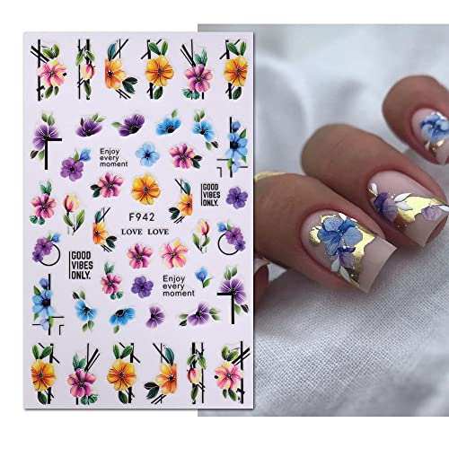 Lpooddnu Flower Nail Decals For Women Fingernail Decorations Nail Art Accessories 8 Sheets Flower Nail Art Stickers Assorted Pattern Spring And Summer Blossom Flowers Stickers Set Manicure Tips Decor #TOP2