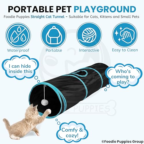 Image of Foodie Puppies Pet Foldable Straight Cat Tunnel (Blue & Black) for Cats, Kittens, Rabbits & Guinea Pigs | Interactive Play Tube with Peek Hole | Fun Indoor & Outdoor Hiding & Training Tunnel Cave