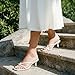 Athlefit Women's Strappy Kitten Heels Flip Flops Square Open Toe Low Heels Fashion Party Dress Thong Heeled Sandals White Size 6.5