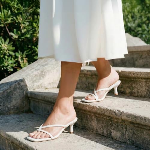 Image of Athlefit Women's Strappy Kitten Heels Flip Flops Square Open Toe Low Heels Fashion Party Dress Thong Heeled Sandals