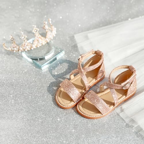Image of ESTINE Toddler /Little Kid Girls Dress Cross Strappy Open Toe Sandals Princess Flats Summer Flower Girl Shoes