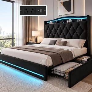 YITAHOME Queen Bed Frame with 4 Storage Drawers & RGB LED Lights