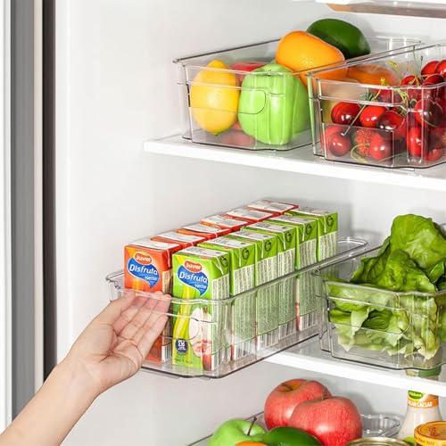 Image of Plastic Pantry Organizer Bins | Fridge Storage Boxes | Refrigerator Containers | Organiser for Pantry, Cabinet, Freezer | Containers for Food, Drinks & Snacks (Small, 32x15.5x9, Pack of 3)
