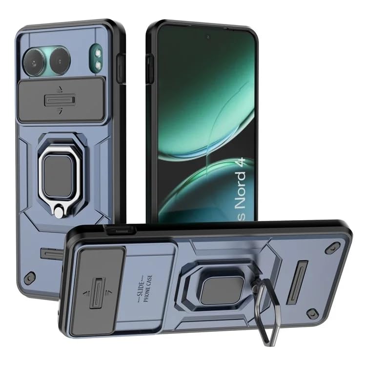 Image of Casodon Heavy Duty Armor Back Case Cover for Oneplus Nord 4 - Magnetic Kickstand Ring with Camera Shutter Protection, Rugged Bumper Hard Back Cover for Oneplus Nord 4 (PC & TPU|Blue)
