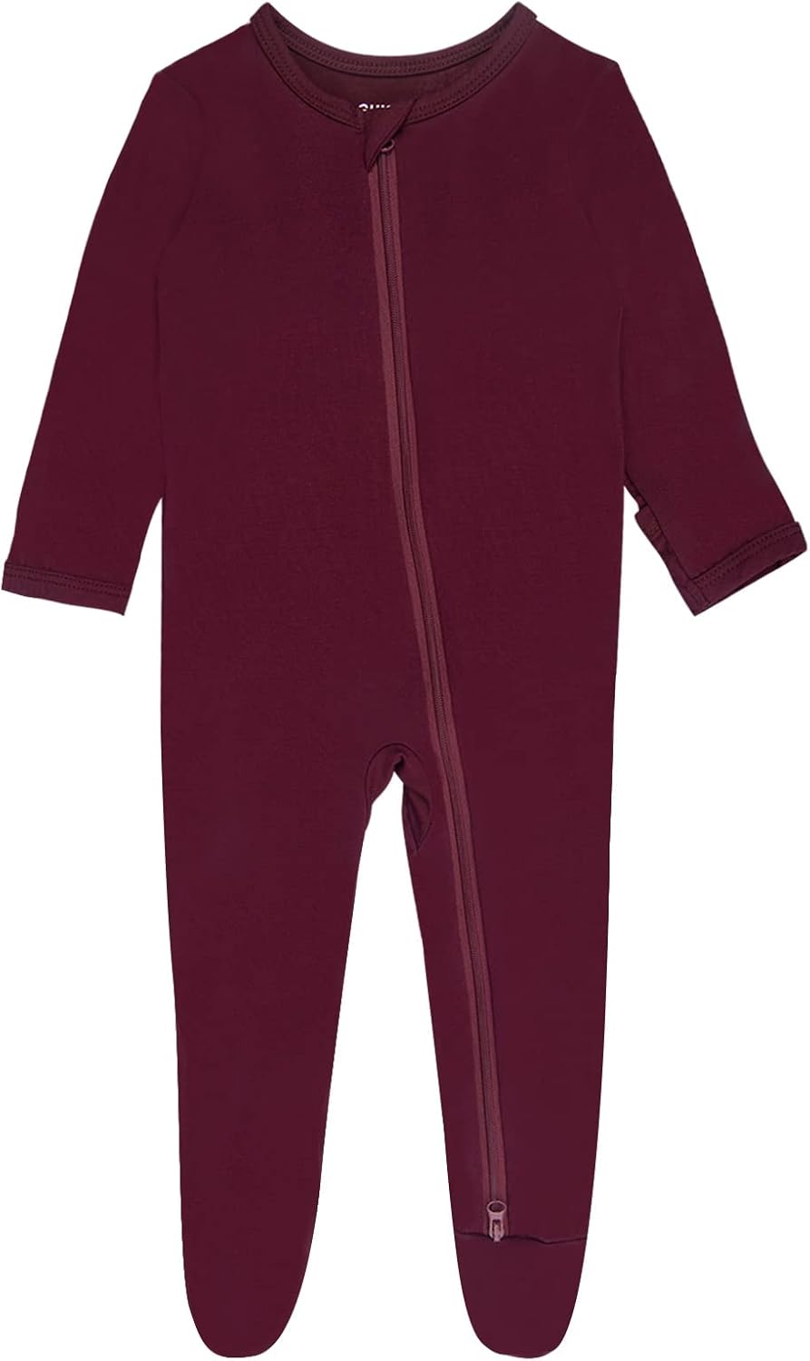 GUISBY Pajamas for Baby Boys & Girls, Infant Onesie with Mitten Long Sleeve Footed Pjs Maroon 3-6 Months