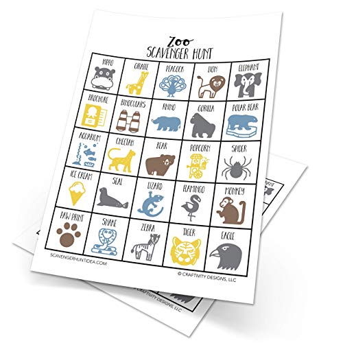 Craftivity Designs Zoo Scavenger Hunt Games for Kids, Outdoor or Indoor, Birthday Party, Road Trip, Travel Activities, Includes 10 Dry Erase Markers and Cards, Family Game Night