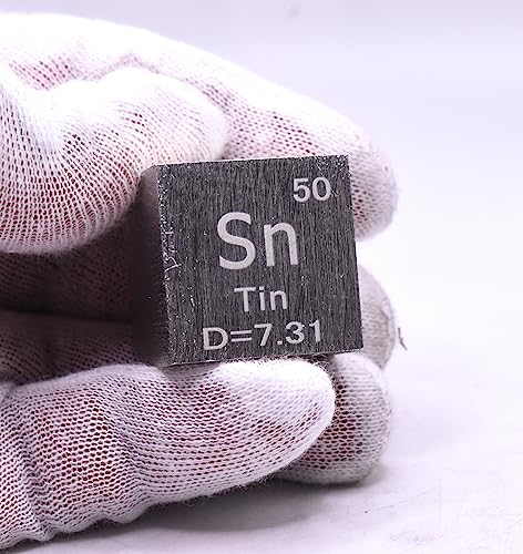 Image of 1 inch 25.4mm Tin Stannum Metal Cube Sn up to 99.9% Pure Periodic Table Element Engraved Density Collection Science Education Display Block Cube + Acrylic Case Box - 1PC