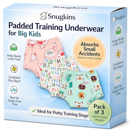 Image of SNUGKINS Snug Potty Training Pull-up Pants for Babies /Toddlers /Kids | 100% Pure Cotton | Washable & Reusable | (Size 5, Fits 5-6 Years) | Pack of 3 - Snug Farm & Kindergarten Tales