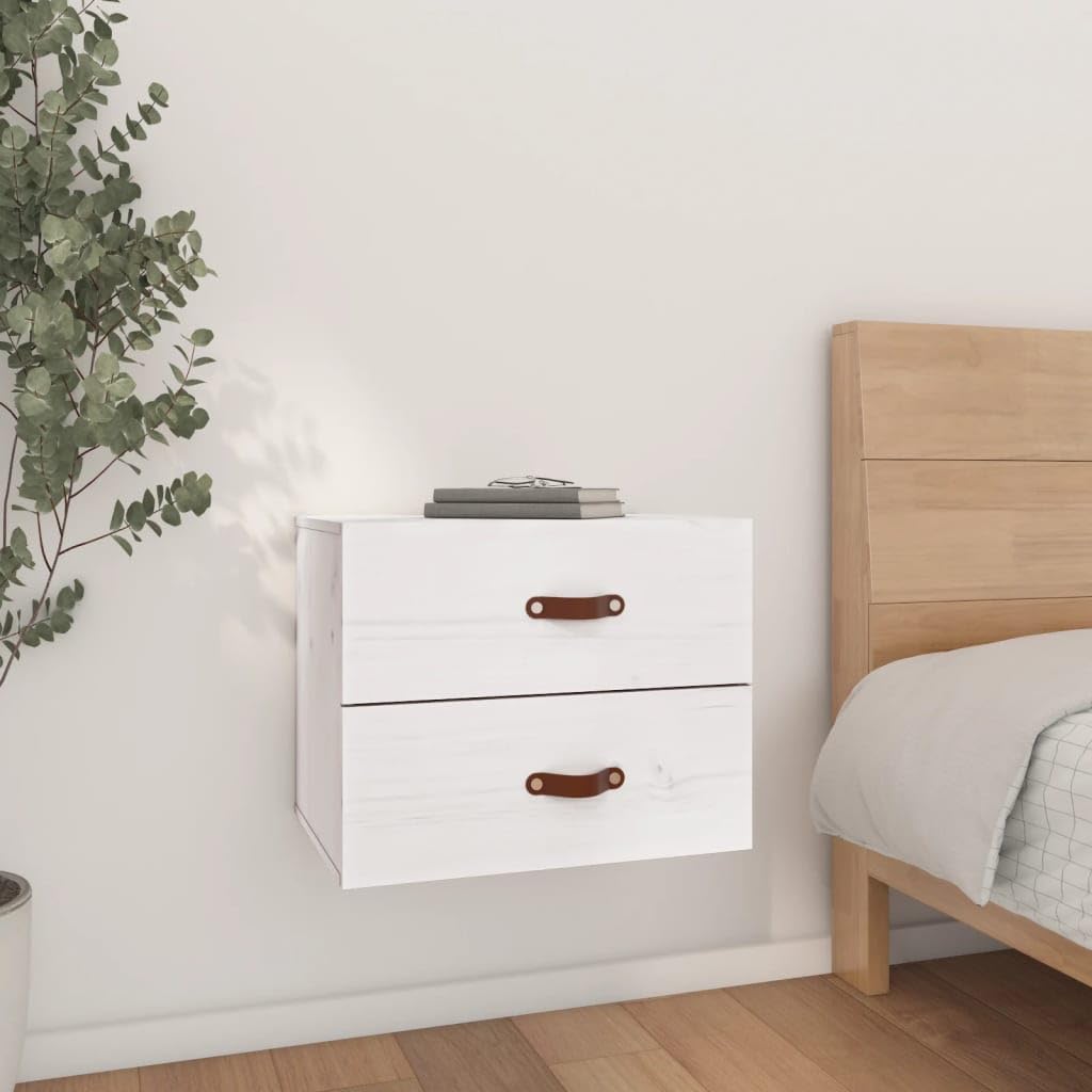 Table de chevet murale blanc bois de pin massif 50x36x40 cm Mangloder