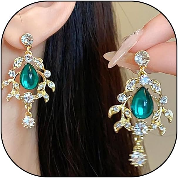 Chunky Leaf Rhinestone Dangle Earrings for Women,Colored Teardrop Crystal Statement Drop Earrings,Charming Party Banquet Jewelry Accessories Gifts
