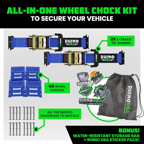 Image of Rhino USA Wheel Chock Tie Down Kit (4,500lb) - 2 Straps & 4 Chocks