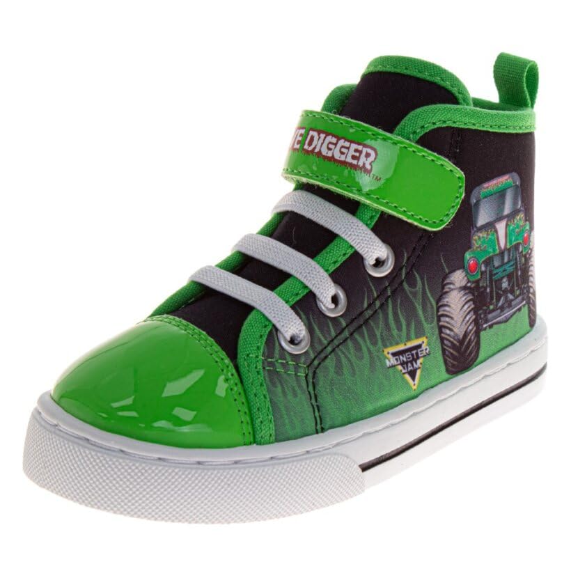 MonsterJam Cars Lightning McQueen High Top Shoes for Boys Monster Truck Sneakers Lightweight Lace Up Ankle Hi Shoes Size: 7-10 Toddler 11-12 Little