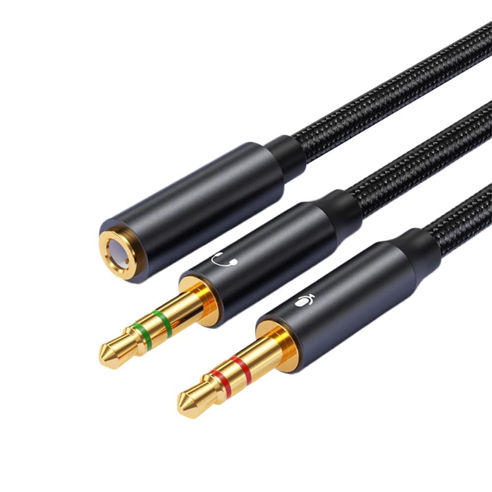Micrófono de auriculares de 3,5 mm, adaptador 2 en 1, cable AUX para computadora, cable de audio 2 en 1 (negro, 100 cm)