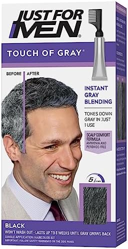 Just For Men Touch of Gray, Mens Hair Color Kit with Comb Applicator for Easy Application, Great for a Salt and Pepper Look - Black, T-55, Pack of 1