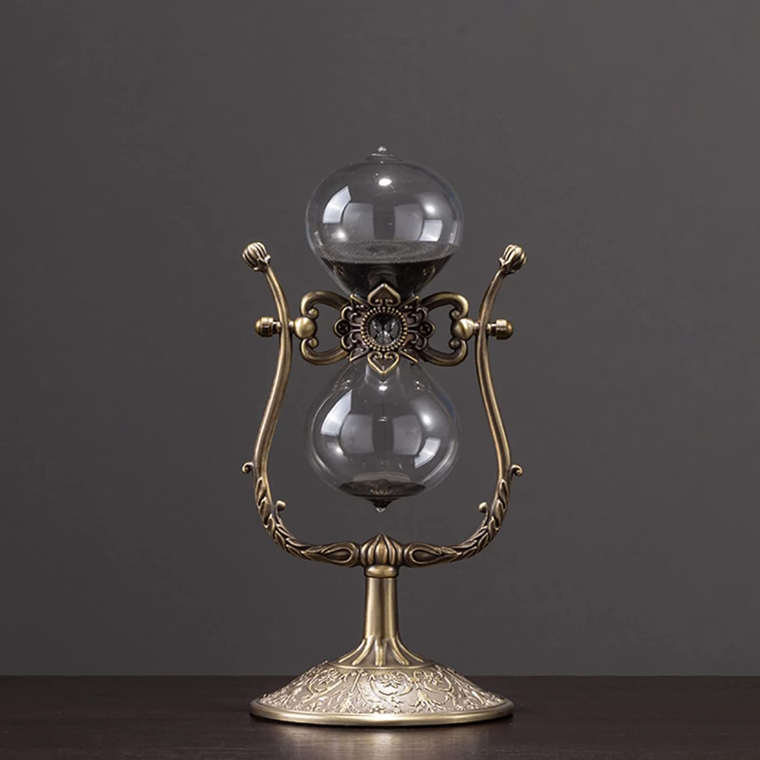 Sanduhr-Sanduhr, Kunsthandwerk, Glasdekoration, Zeitmanagement-Assistent, Vintage-Metall-Sanduhr, 15 Minuten / 30 Minuten / 60 Minuten, 360 ° drehbare große antike Sanduhr (Color : Bronze Bla