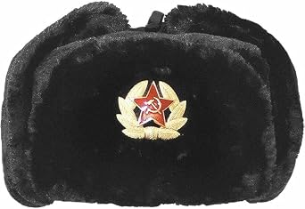 Mens Russian Trapper Hat Winter Warm Hat Cap with Soviet Badge Unisex Faux Fur Ushanka Flaps Hat Soviet Style Unisex Winter Hat