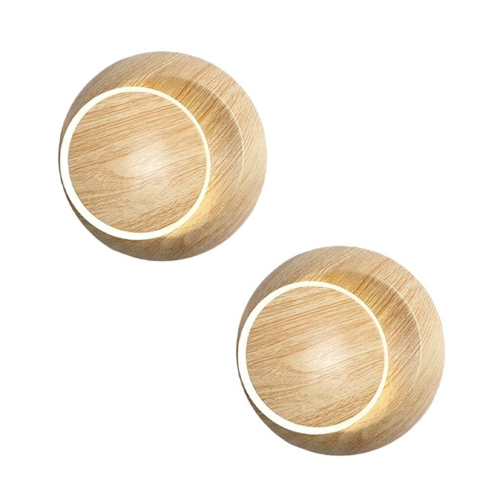 Lampada da Parete Rotonda, Set di 2, Moderna Lampada da Parete a LED 4000K, Luce Neutra, Finitura venatura del Legno, Lampada da Parete per Interni, per Camera da Letto, Soggiorno, Studio, Sala d