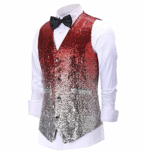 Tuikayoo Mens Suit Vest Gradient Sequin Party Fashion Waistcoat for Wedding Groomsmen3