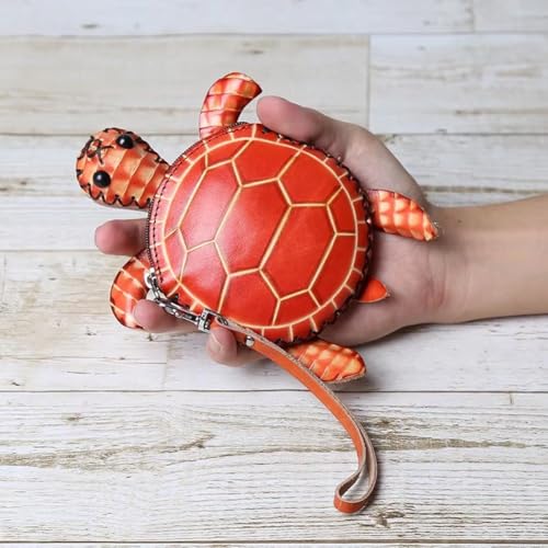 Cute Mini Animal Wallet for Kids & Students, Handmade Leather Turtle Coin Purse, Small Cowhide Change Pouch, Cartoon Zipper Coin Bag3