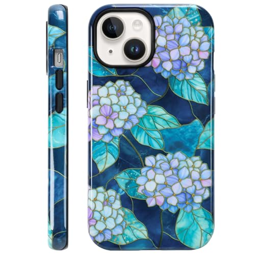 Coque iPhone 15 fleurie MagSafe KANGHAR antichoc design hortensia esthétique