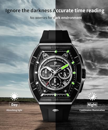Image of Paras Crown Watches for Men Tonneau 5ATM Waterproof Quartz Luxury Chronograph Analog Men's Wrist Watches Stainless Steel Case Mens Watches