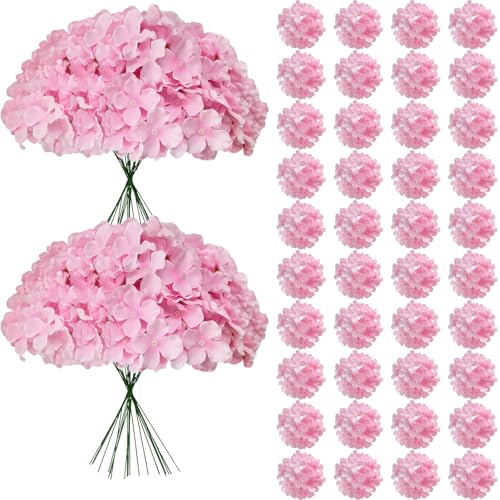 Cherica 65Pcs Pink Hydrangea Artificial Flowers BulkRealistic Silk Fake Flowers with StemsFaux Hydrangea Flowers for Wedding Home Decor Centerpieces Living Room Garden Party Baby Shower Decoration