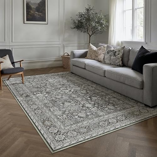 Vintage Schwarz Waschbarer Teppich Wohnzimmer 160x230cm Retro Rugs for Living Room Weich rutschfest Groß Tepich Kurzflor Schlafzimmer Carpet Living Room Bedroom Esszimmer Teppiche Büro Akzen