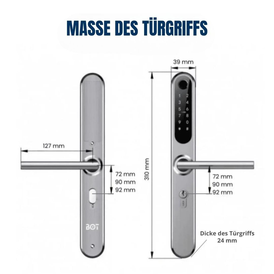 Elektronisches Türschloss SMART Lock Doorknob - 72 mm | 5 Entsperrmethoden: Smartphone, Fingerabdruck, PIN, RFID, Schlüssel; Fernsteuerung per Tuya-App von überall möglich
