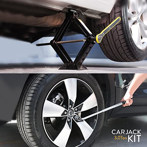 Car Jack Kit | Scissor Jack For Car 3 Ton (6,600 Lbs) - Tire Jack Tool Kit | Portable, Ideal For Suv And Auto - Universal Car Emergency Kit With Lug Wrench | Heavy Duty Material #TOP1