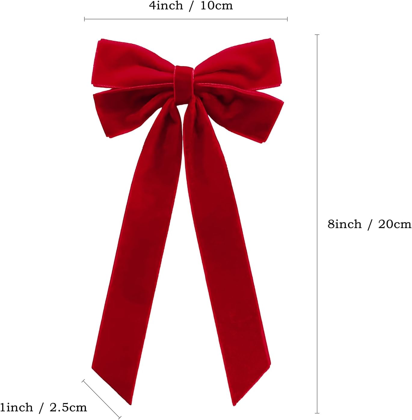 25Pcs Red Velvet Bows for Gift Wrapping and Christmas Tree | 4 x 8 in Xmas Ribbon Ornaments, Premade Twist Ties, Self Adhesive Tapes, for Wreath Garland Indoor Outdoor Home Holiday Decor