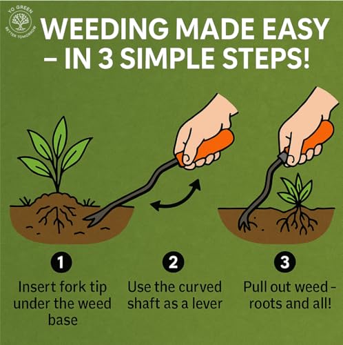 Image of Yo Green Hand Weeder - 1 Pc (Orange Handle, Black Blade), Weed Remover Agriculture Tool for Gardens, Weeding Tool Terrace Garden (Weeder)