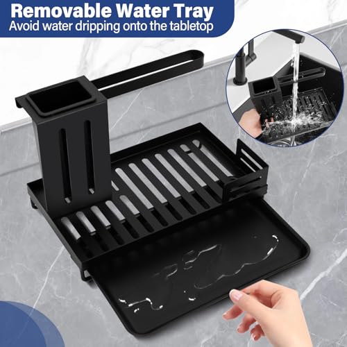 ZephyrCraft Black Sink Caddy Organiser, Kitchen Accessories Storage, Washing Up Caddy with Removable Drain Tray for Dishcloths, Brushes and Soap Dispenser - Image 3
