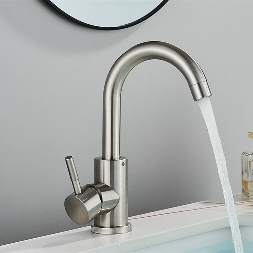 Robinet de lavabo mélangeur chaud et froid à rotation libre avec poignée unique