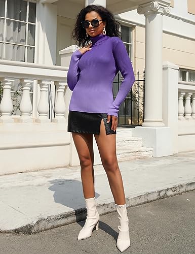 Image of Rocorose Women's Ribbed Turtleneck Sweater Long Sleeve Knitted Solid Pullover