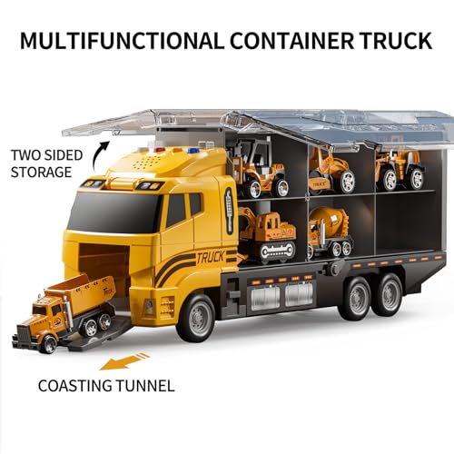 Construction Truck Toy Set for Kids, Die-Cast Metal Cars with Play Mat - Ages 3+