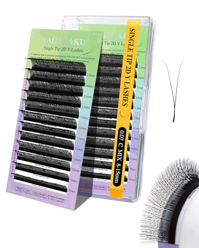 NAGARAKU Y Pestañas Suministros Y Lash Abanicos Pre Armados Prefabricados 2D Volumen Ruso Cruz Y Pestañas Tejidas a Mano Malla en Forma Y Eyelash Extension Cluster Negro Mate 12 Filas(0.07 C 8 15mm)