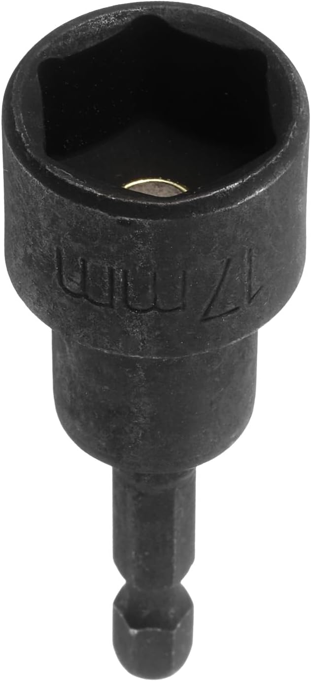 HARFINGTON Magnetic Nut Driver 17mm Hex Drive Socket CR-V Steel Power Screw Drill Bits Socket Wrench Tools with 1/4" Quick Change Hex Shank for Power Drills Impact Drivers, Black
