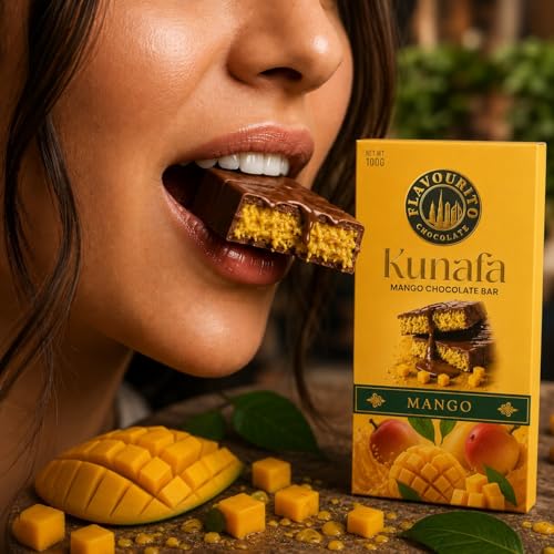 Image of Flavourito Kunafa Mango Chocolate Bar 100g, Satisfying, Sharp Snap Of Smooth Milk Chocolate that Gives Way to a Creamy, Rich, and Nutty Pistachio By DECADENT FOODS