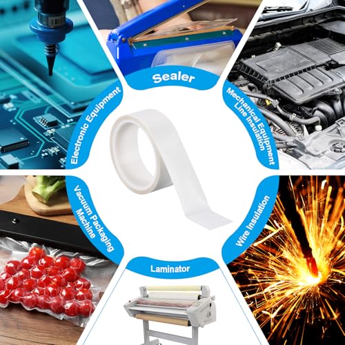 PATIKIL Hitzefestes Band, 2,4 Zoll x 33 Fuß Hochtemperaturband PTFE-Klebeband Hochtemperaturband Wasserdicht für Vakuumversiegelungsmaschine Isolationsschutz, Weiß, 0,13 mm dick